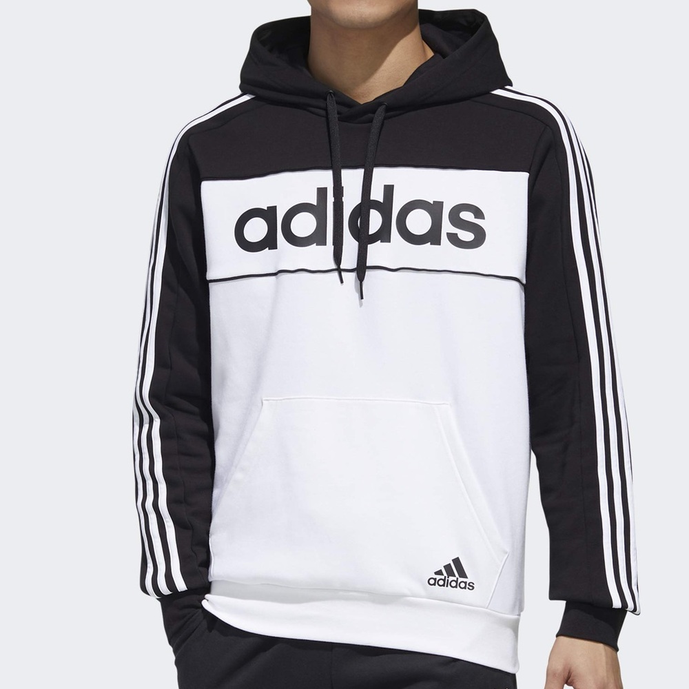 Adidas Men's Two-Tone Black and White Hoodie Size L Good Condition